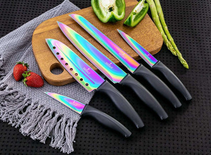Kitchen Knife Set Kit | Black Handle, Black Magnetic Rack & Sharpener